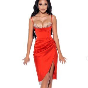 RED RHINESTONE MIDI DRESS (MISS CIRCLE)